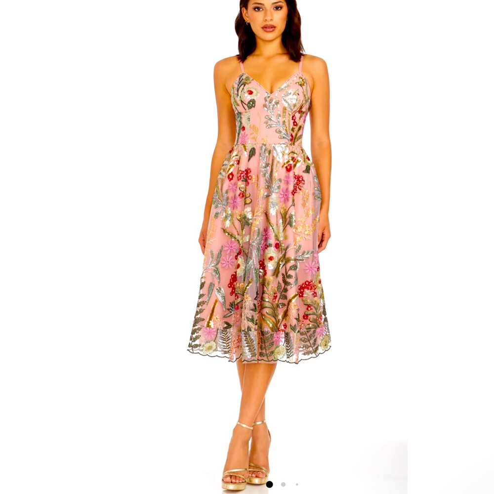 Dress the Population Pink Floral Midi Dress